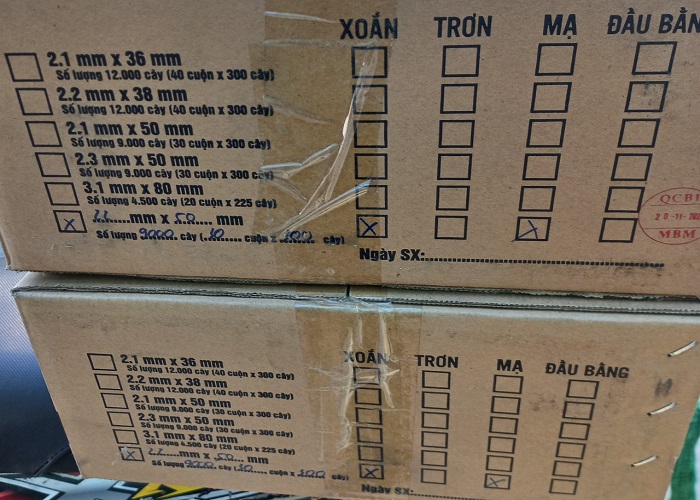 ĐINH CUỘN CÔNG NGHIỆP 3 Quy cách cuộn đinh